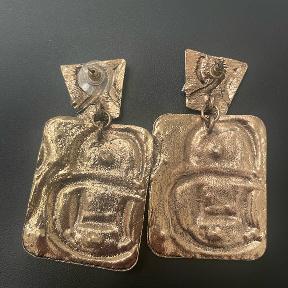 Gold Statement Earrings with Multicolor Accents - Picture 2 of 2